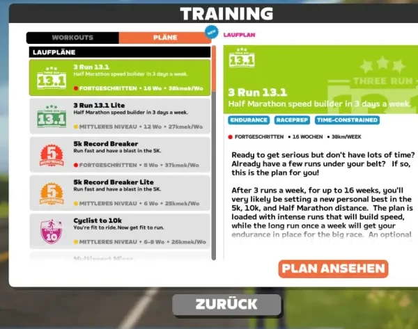 Zwift App Pläne