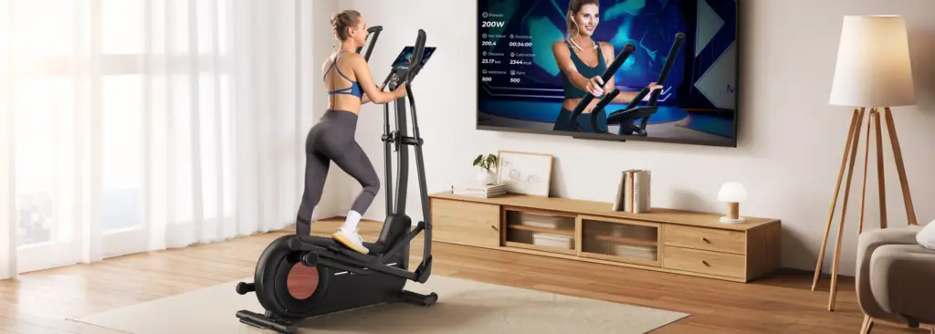 Training auf dem MERACH E27B1 Crosstrainer im Wohnzimmer