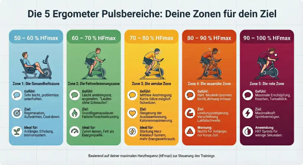 Die 5 Ergometer Pulsbereiche
