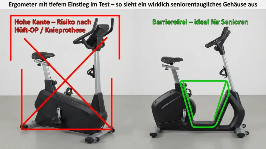 Ergometer mit tiefem Einstieg Designfehler vs.