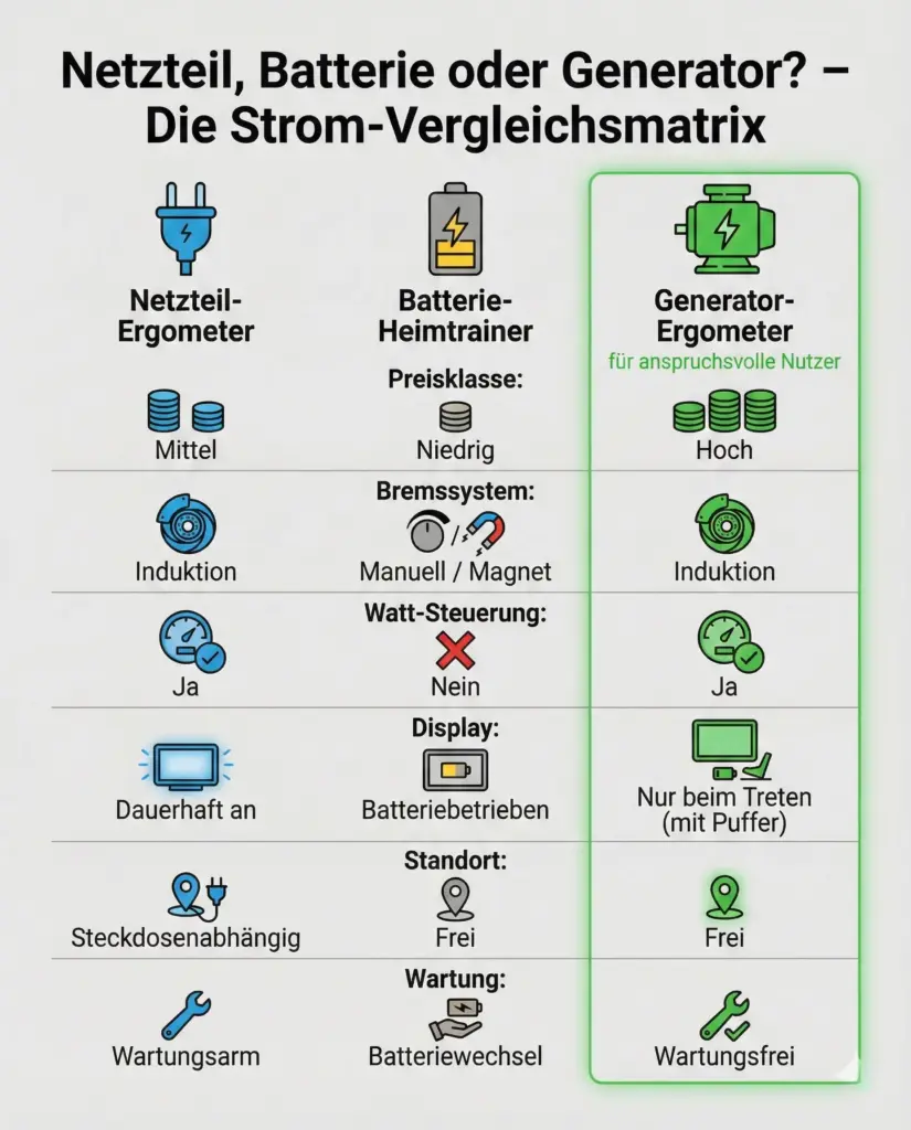 Netzteil, Batterie oder Generator