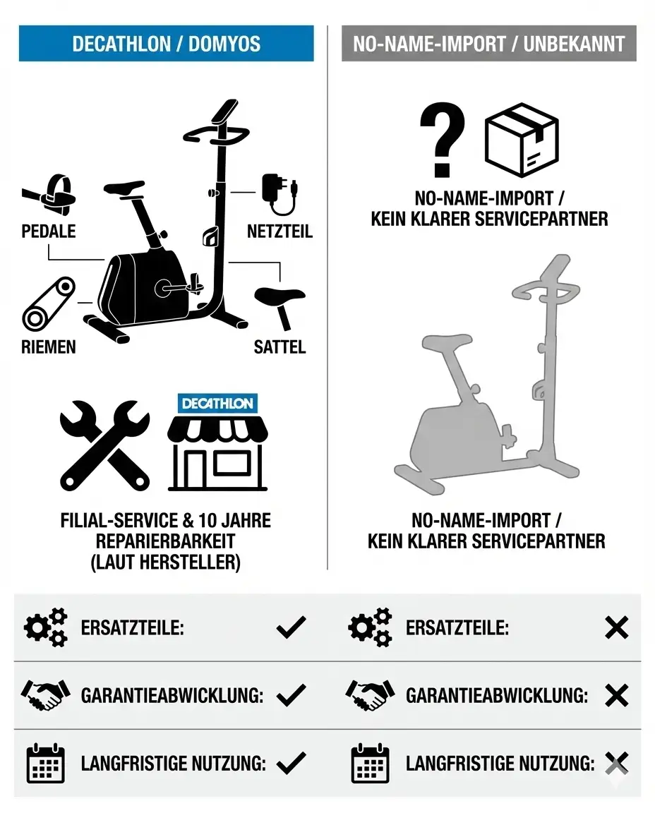 Vergleich Decathlon Heimtrainer mit anderen in der Garantie und den Ersatzteilen